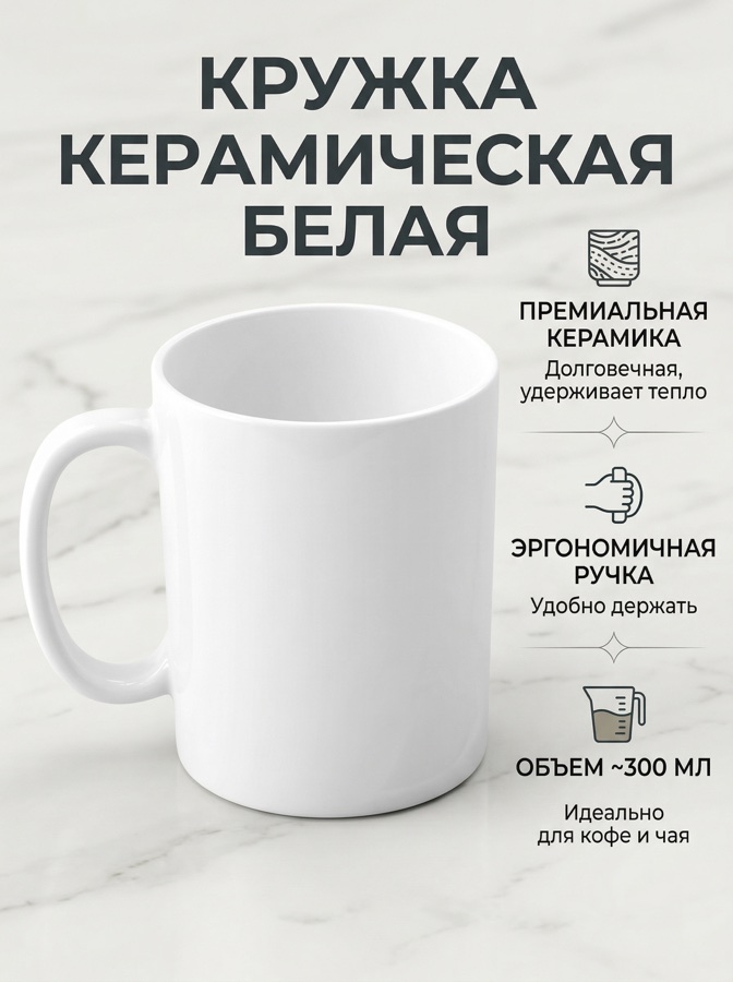 Инфографика белой керамической кружки